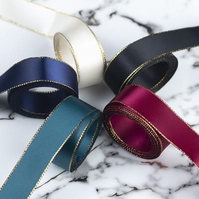 China Viable Roll Gifts Bands and Wholesale Custom Grosgrain Satin Ribbons Webbing Gold Foil Printed Ribbon for sale