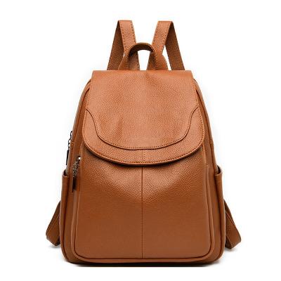 China New Genuine Leather Bags 2021 Women Retro Fashion Universal Waterproof Multifunction Casual Student Travel Backpack With Custom Logo for sale