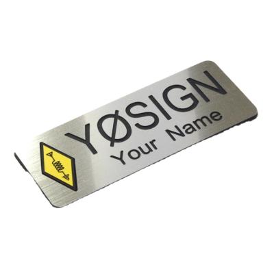 China Magnetic OEM Customized Etching Logo Stainless Steel Company Logo Name Badge With Safety Pin for sale