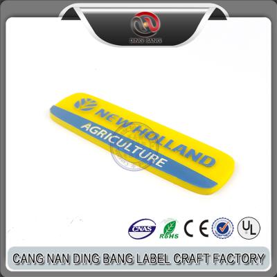 China Custom New Holland Embossed Printed Logo OEM plastic nameplate waterproof ABS professional injection with adhesive for sale