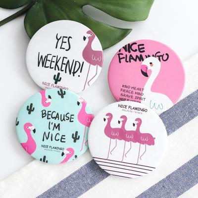 China Double Sided Cheap Custom Flamingo Portable Pocket Tin Plate Button Badge Mirror Gifts for sale