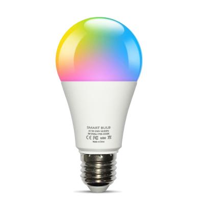 China Residential Summao Wifi RGB Smart Bulb E27 B22 Plastic Lamp Holder Led Colorful Bulb App Control for sale