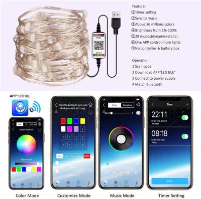 China Led Curtain String Lights USB String Light Mobile Phone APP Copper Wire Christmas Decoration Light Adjustable String for sale