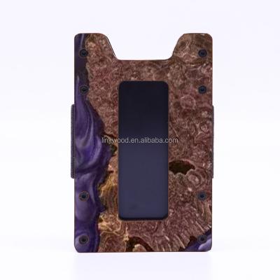 China RFID Front Pocket Minimalist Card Holder RFID Blocking Slim Wood/Leather Card Holder for sale