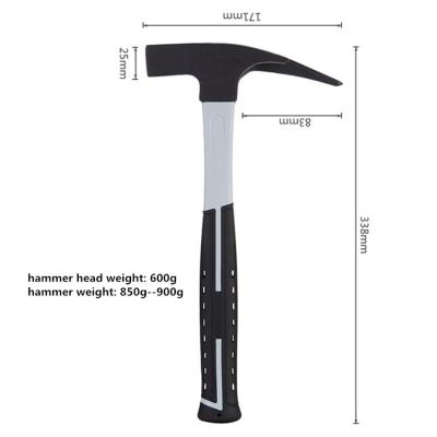 China German Quality Carbon Steel Forged 600g Head Carpenter Roofing Hammer Fiberglass Handle Single Claw Hammer for sale