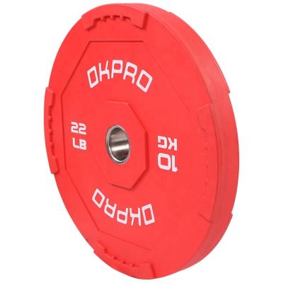 China Commercial Use OKPRO Color Gym Fitness Weightlifting Plate Rubber Bumper Plate Pounds for sale