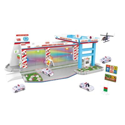 China Slot Toy Hospital scene toy garage for wholesale with 5pcs alloy cars. for sale