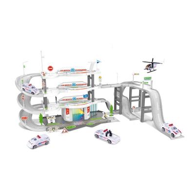 China Slot Toy Cool Playset City Parking Lot Toy Track Car Toy with 4pcs Alloy Cars and 1pcs Helicopter. for sale