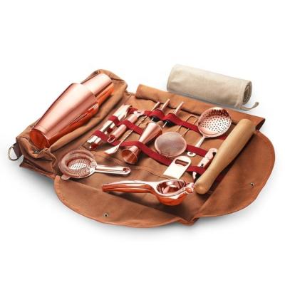 China Viable Success Rose Gold 17 Piece Boston Bag Shaker Set Stainless Steel Cocktail Shaker Bar Set With Portable for sale