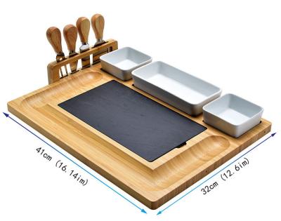 China Sustainable Perfect Gift Bamboo Cheese Board Set with Cutlery in Slide-out Drawer for Mother's Day Thanksgiving Day for sale