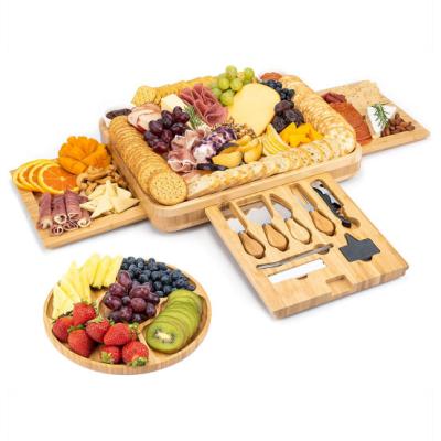 China Viable New Design Bamboo Charcuterie Board Set Wine Meat Cheese Tray for sale