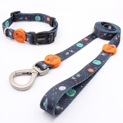 China Custom Made Polyester Printed Eco-Friendly Adjustable Personalized Pet Collar Leash Set for sale