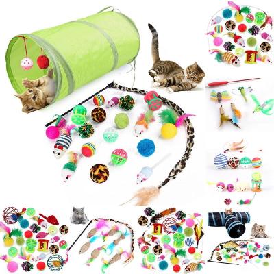 China 2022 Viable Funny Toys Cat Tunnel Chew Toy Set Amazon Cat Toy Sets New Design Funny Feather Cat for sale