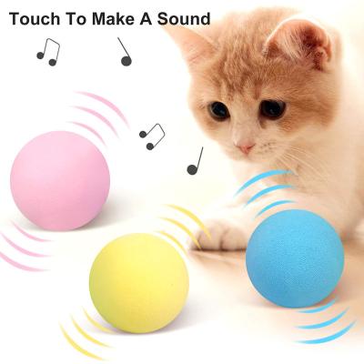 China Cat Funny Motorized Smart Trigger Pet Catnip Gravity Touch Stocked Squealing Debarking Cat Interactive Rolling Ball Toy for sale