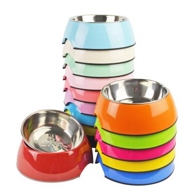 China Non-automatic Melamine Pet Bowls Stainless Steel Pet Feeder Dog Food Feeding Bowl Anti-Slip Design Dog Bowls for sale