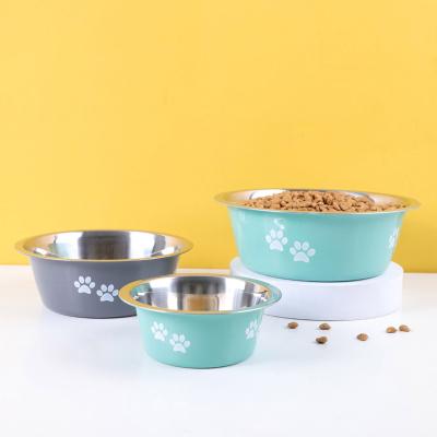 China Hot Selling Stainless Steel Silicone Pet Viable Colorful Non-slip Feeder Dog Feeding Bowl for sale