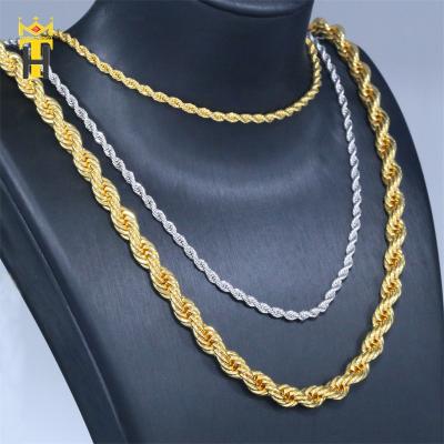 China Wholesale Custom Hiphop Gold Plated K Gold Jewelry 3mm 5mm 6mm 7mm 9mm Thin Twisted Rope Chain Necklace for sale