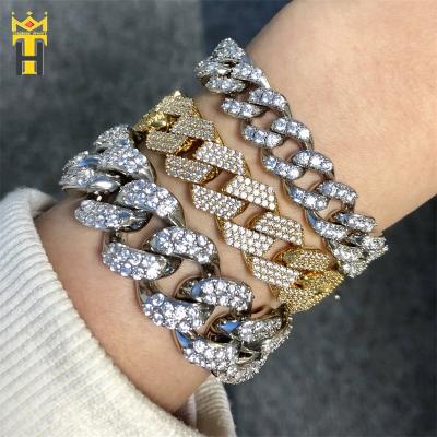 China Hiphop Hip Hop Miami Cuban Chain Bracelet Micro Paved Cubic Zirconia CZ Iced Out Rhinestone Bling Cuban Chunky Bracelet for sale