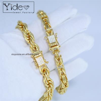 China Hiphop Men's Women's 3mm 5mm 6mm 7mm 9mm Bulky Twist 18k Rope Chain Gold Plated Byzantine Chain Bracelet for sale