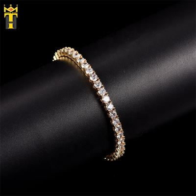 China Hiphop chain bracelet gold plated design trendy jewelry hiphop fashion 14k 18k iced out bling tennis chain for sale