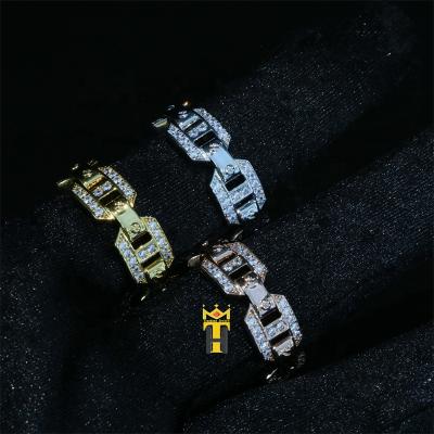 China Hip Hop Rapper Hip Hop G Link Ring Micro Yellow Pink White Diamonds CZ Gold Plated Polygon Link Ring for sale