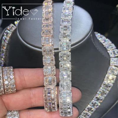 China FASHIONABLE Gold Plated Cubic Zirconia Iced Out Square Ladder Tennis Chain Necklace for sale