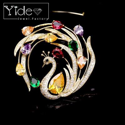 China Fashion Rhinestone Modernist Colorful Peacock Bridal Brooch Phoenix Bird Pin for sale