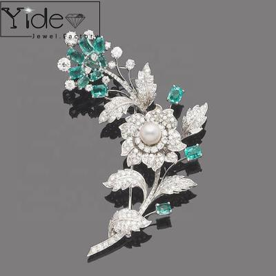 China Fashion party crystal jewelry saree custom pearl flower brooch for ladies for sale