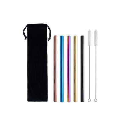 China Factory Price Stainless Steel Food Grade Metal Straws Portable Brush SS304 Metal Stainless Steel Drinking Straws Set With Pouch for sale