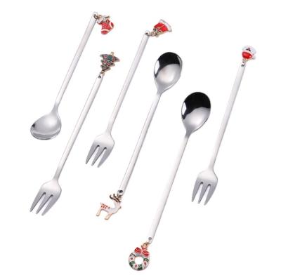 China Christmas Style Cute Stocked Kids 6pcs Cutlery Set Cutlery Set Sale 410 Stainless Steel Cutlery Set With Gift Display Package for sale