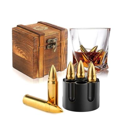 China Red Wine Viable Artificial Metal Stone Whiskey Ice Cube 6pcs 304 Stainless Steel Bullet Cooling Ice Cube for sale