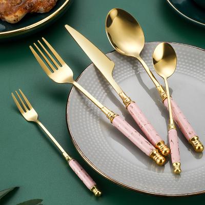 China Sustainable New Design Hot Selling Ceramic Handle Cutlery Set Stainless Steel Flatware 5pcs Flatware Sets With Porcelain Handle for sale