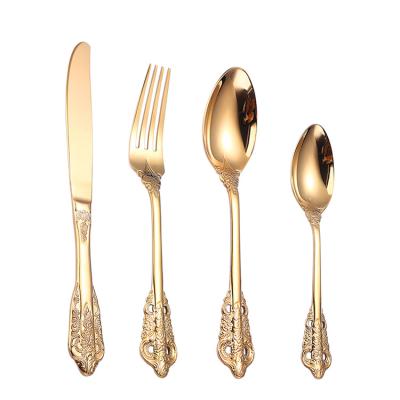 China Jieyang Cutlery Gold Fork Extension 18/10 304 Stainless Steel Gold Flatware Set Table Spoon Fork Set Sustainable Table Fork for sale