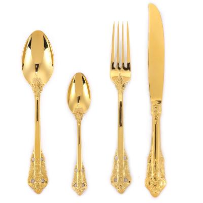 China Viable Jieyang Cutlery Gold Plating Spoon Fork 18/10 304 Stainless Steel Table Spoon Set Cutlery Knives And Fork Sets Fork for sale