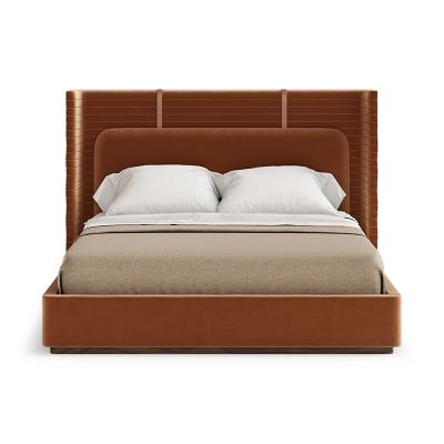 China Italian Light Luxury Walnut Fabric Bedroom Villa High Bracket Golf Back Head Bed for sale