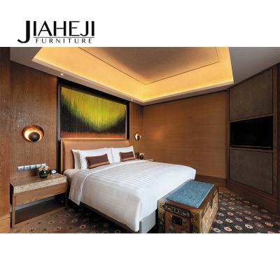 China JIAHEJI-A004 Shangri-La Star Hotel Contemporary Modern Bedroom Furniture Plywood Double Bed Designs Hotel Bedroom Furniture for sale