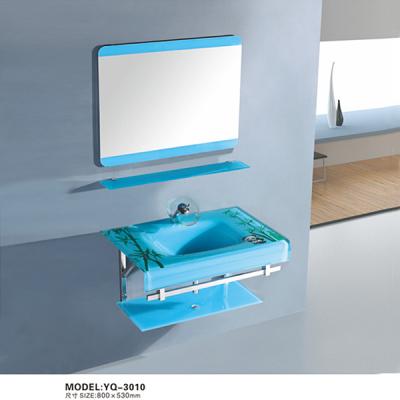 China Traditional blue color tempered glass basin sink for bathroom decoration for sale