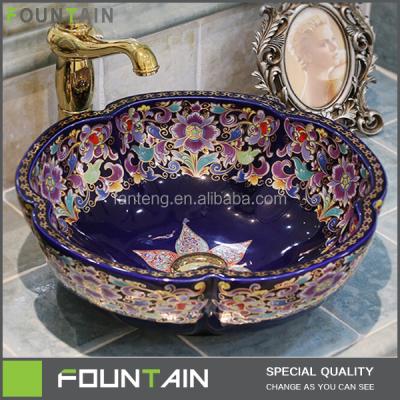 China Modern Artistic Wash Bain Ceramic Basin Flower Design Bowl Bathroom Sink Basin Wash Basin for sale