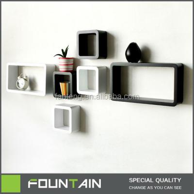 China Bookcase Living Room Furniture Wall Decor Black White Shelves Wall Hanging 6 Piece Shelves for sale