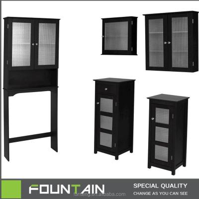 China Environmental Friendly Glass Double Door Bathroom Storage Cabinet Above Toilet In Black for sale