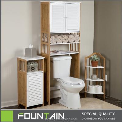 China Environmentally Friendly Free Finished Storage Cabinet Space Saver Modern Bamboo Toilet Bathroom Cabinet for sale