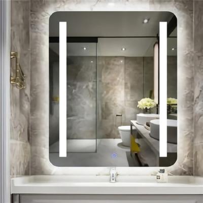 China High Quality Touch Sensor Film Smart LED Lighted Bathroom Anti-haze Vanity Mirror With Time Display for sale