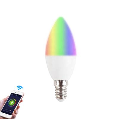 China Google Home Alexa Tuya Control 4.5W E14 WIFI LED Residential Candle Blub Lights, C37 RGB Smart Bulbs WIFI LED Light for sale