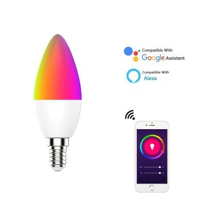 China Tuya Residential Smart E14 LED Light Bulbs Candelabra, Color Changing and Dimmable, Compatible with Alexa Google Home, C37 5w for sale