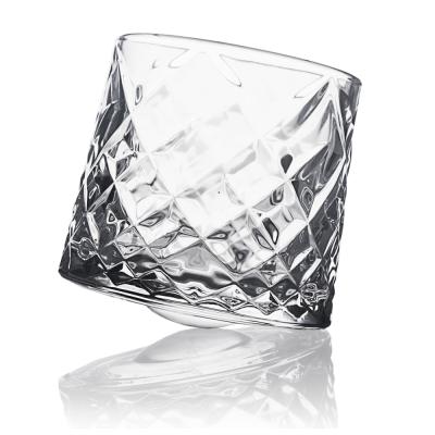 China Turn 0234ST Wavy Spinning Tumbler Capable Mind Design Hand Cut Whiskey Glass Shot Glass Crystal Rocks for sale