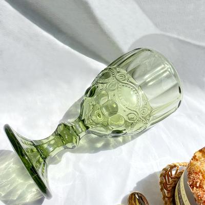 China Multifunctional Drinking Glass Colored Stemless Embossing Water Drinking Glass Color Wine Glass Cup Goblet Glass for sale