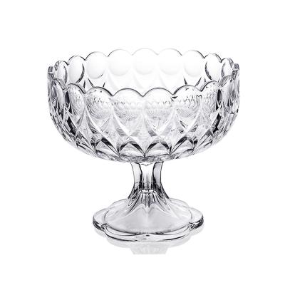 China Sustainable Luxury Fancy Decoration Glass Round Fruit Bowl Crystal Bowl With Stand for sale