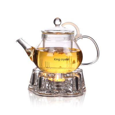 China Sustainable Heat Resistant Port High Borosilicate Tea Coffee And Tea Sets Glass Teapot With Candle Holder for sale