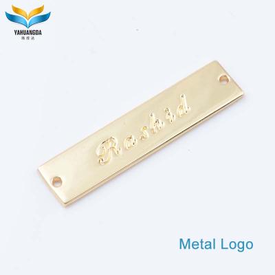 China Viable Wholesale Famous Metal Metal Logo Manufacturer Famous Clothing / Garment Embossed Brand Logos Label Sew for sale