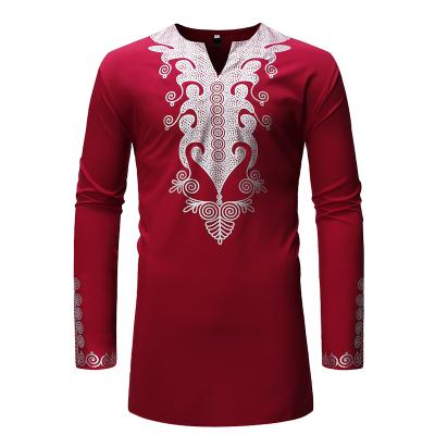 China Wholesale New Style Men's Anti-pilling Dashiki Tanning African Tribal V-Neck Long Sleeve Formal Shirts for sale